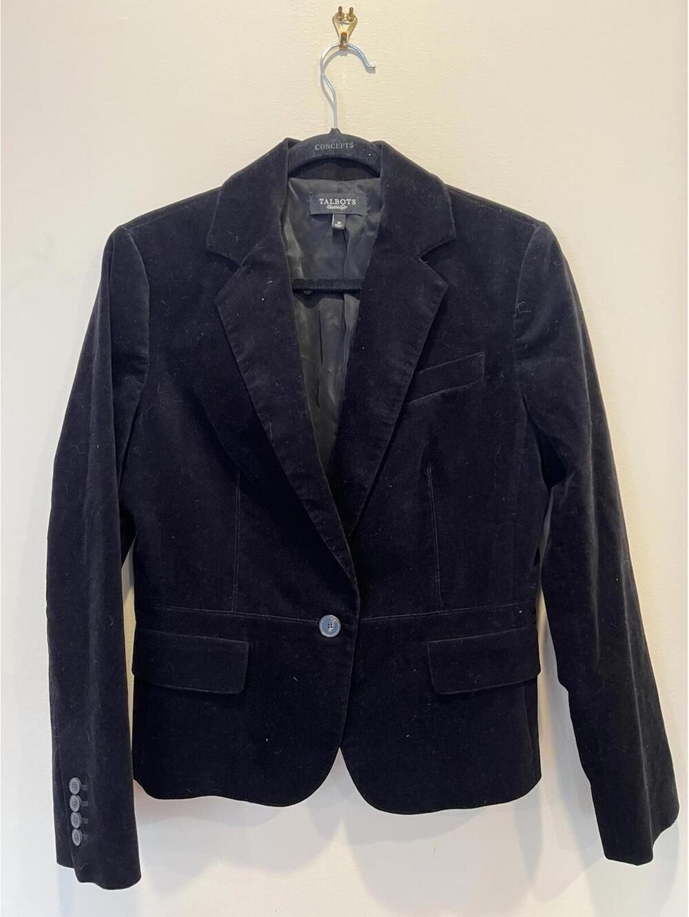 Talbots Black Velvet Blazer Womens Size 10 Classic Jacket